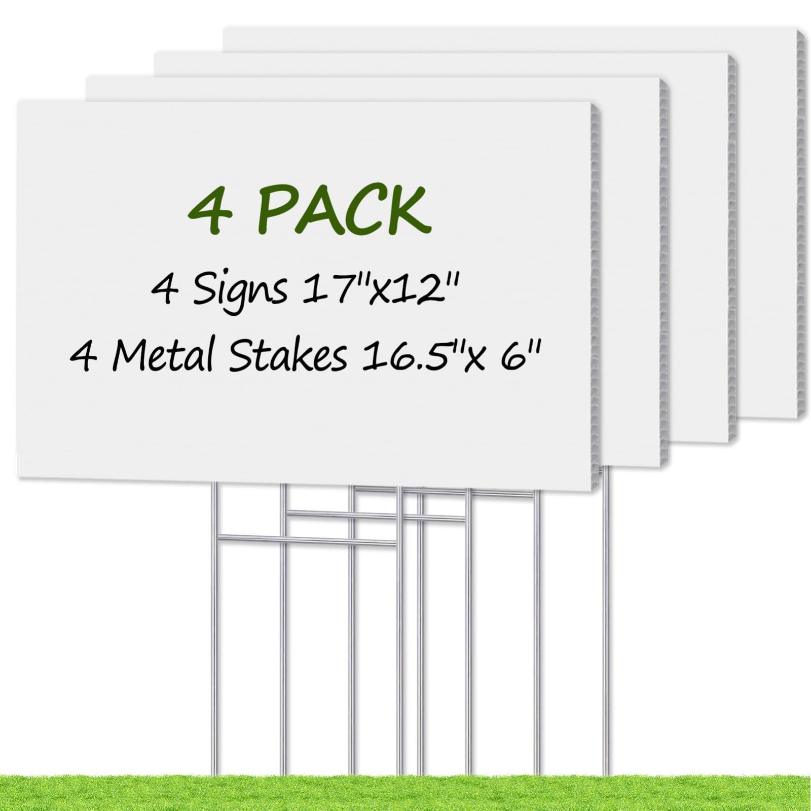 Double Sided Yard Signs, 17×12 Inch 4 Pack Corrugated Plastic, White