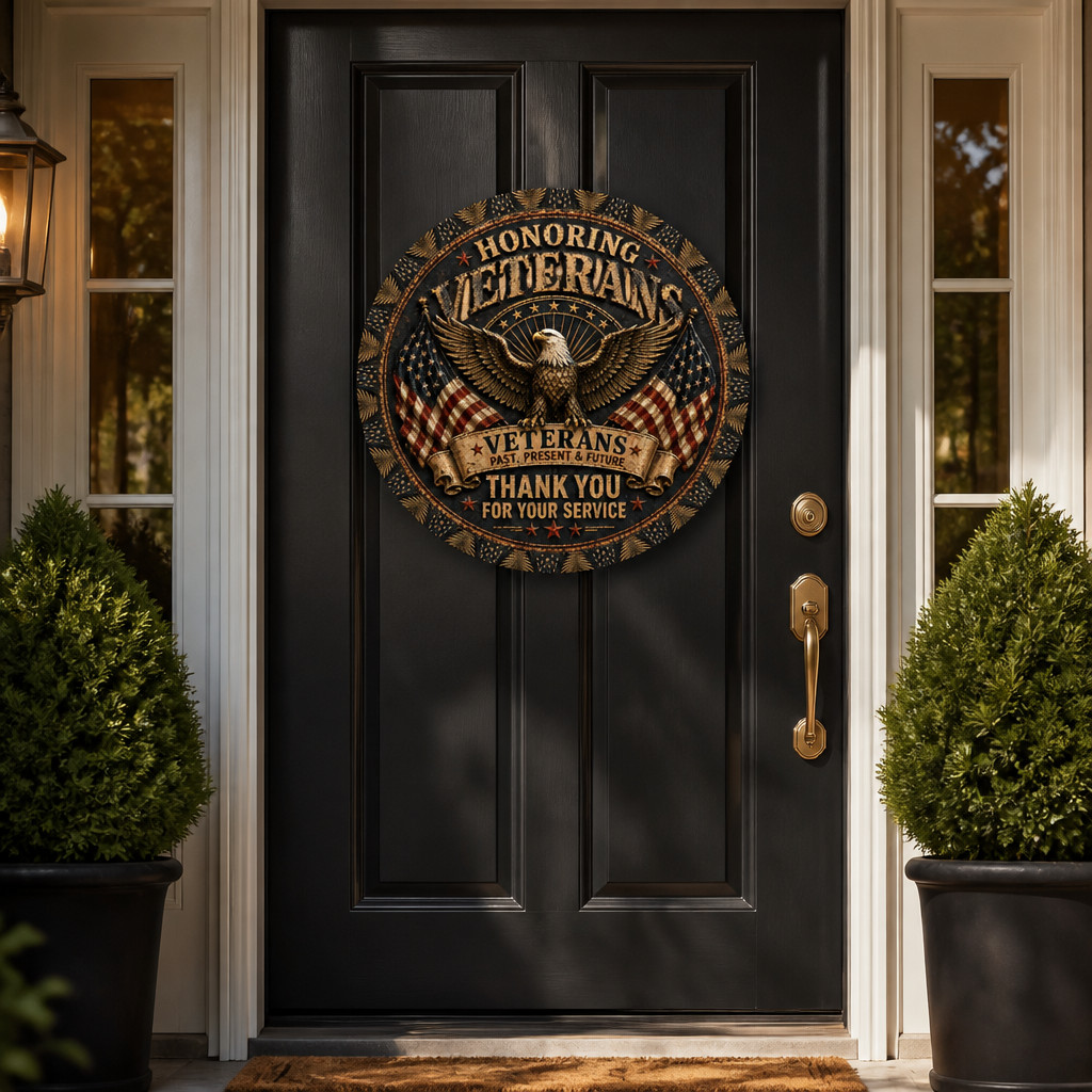 Rustic Honoring Veterans Metal Sign Americana Wall Decor Outdoor Welcome 10″ 12″
