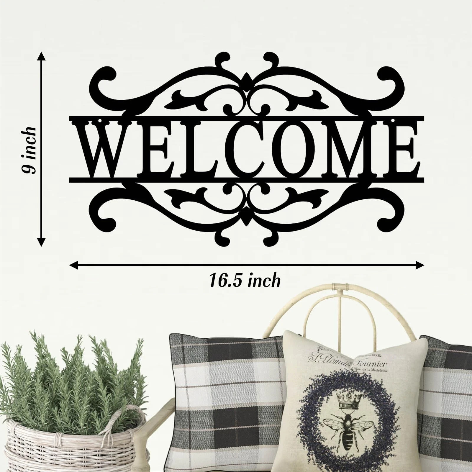 AHYS Metal Welcome Sign for Front Door Porch Black L,