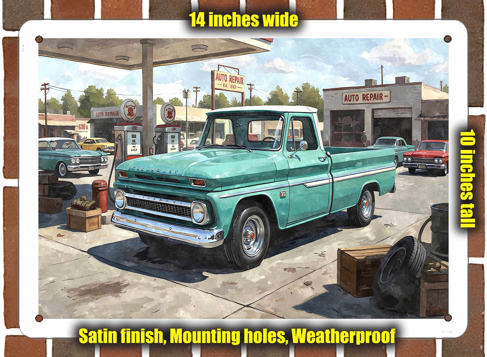 Metal Sign – 1966 Chevrolet C10 Pickup Truck 2 Watercolor – 14×10