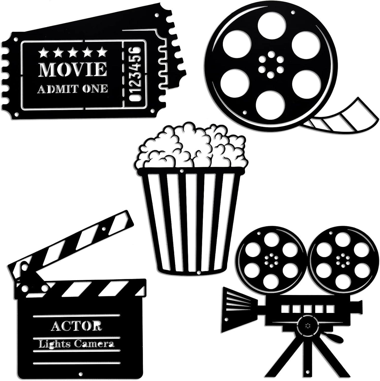 5 Pcs Movie Theater Decor Movie Theater Metal Home Room Decor Cinema and Popcorn