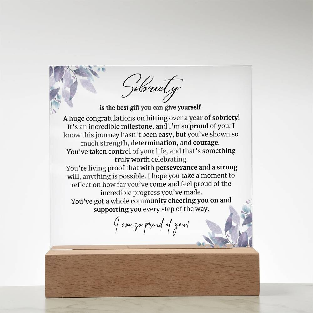 one year sobriety LED acrylic Plaque Gift for staying sober congratulations gift