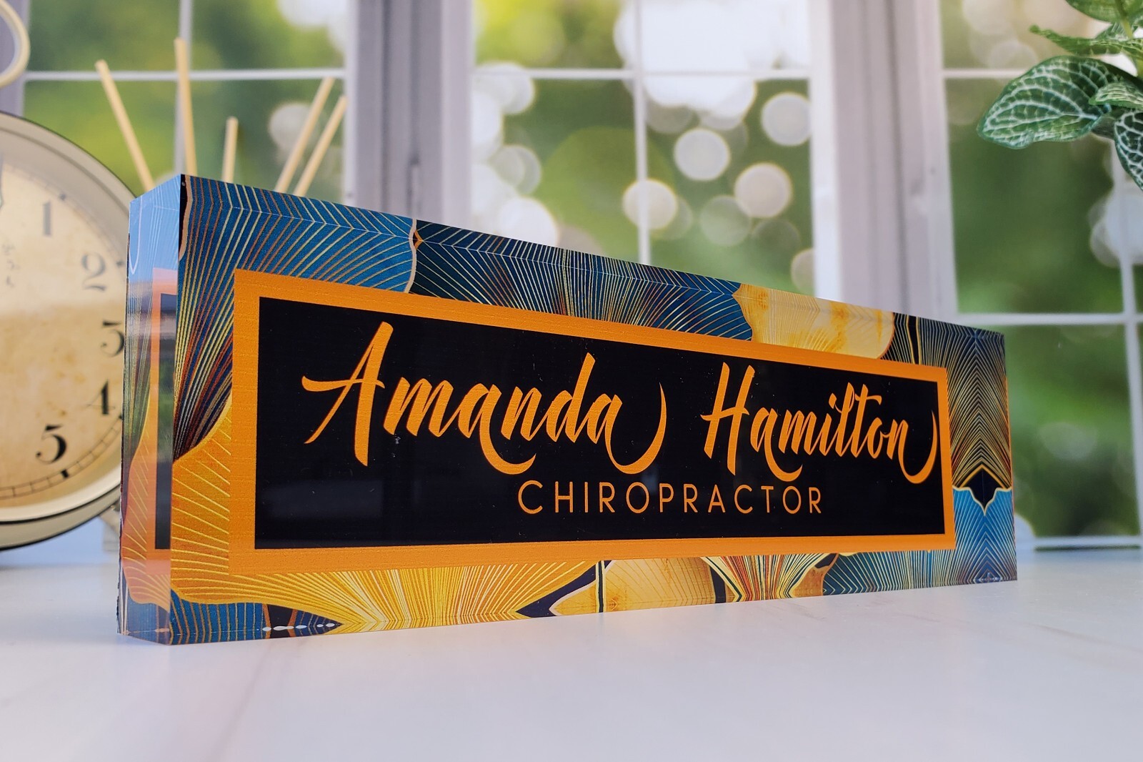 Custom Desk Name Plate Personalized Acrylic Plaque Leaf Office Decor CAB40LF