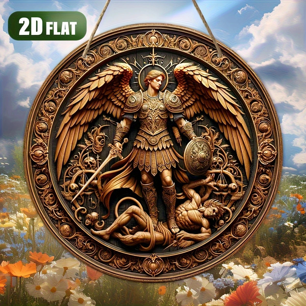 1PCS 2D Flat Wooden Disc Angel Plaque Holy Angel Redemption Home Bedroom Wall