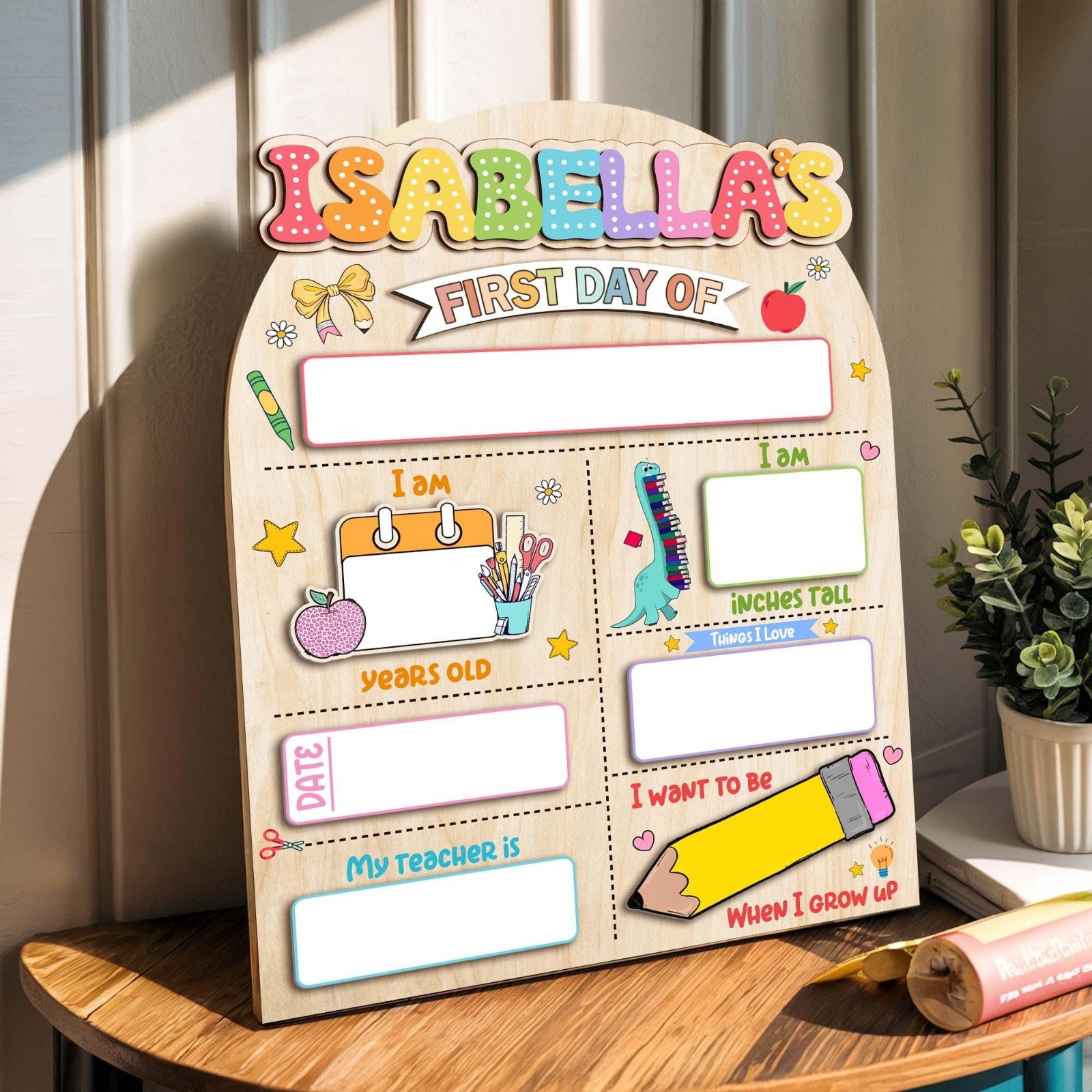Customized First & Last Day School Sign, Reusable Wooden Photo Board
