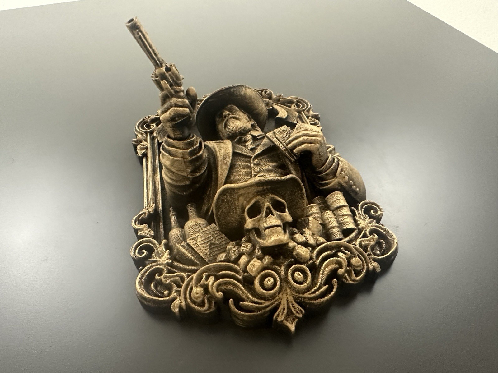 Western Gunslinger Wall Decor Cowboy Plaque Rustic Bar Saloon Man Cave Skull Art