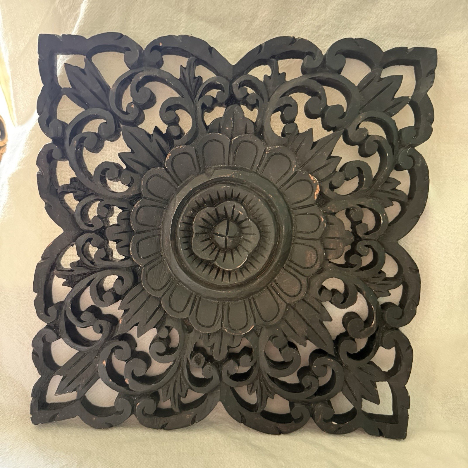2 Black Resin Decorative Wall Hanging Trivets Vintage Home Decor Boho Farmhouse