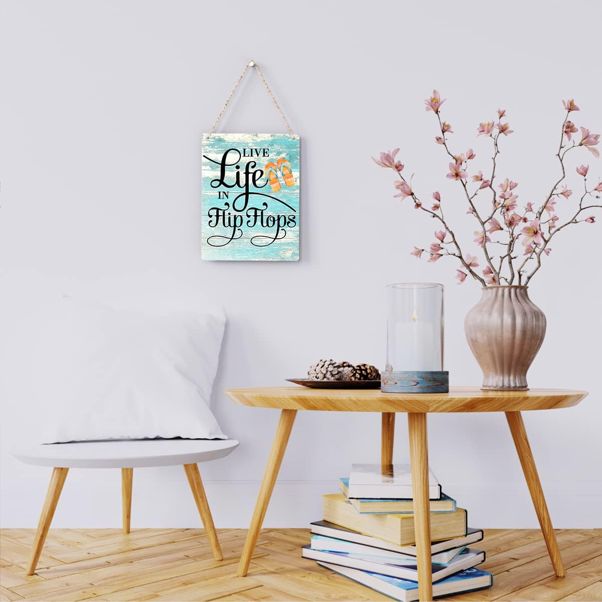Rustic Live Life in Flip Flops Wood Hanging Sign, Farmhouse Quality Artwork Deco