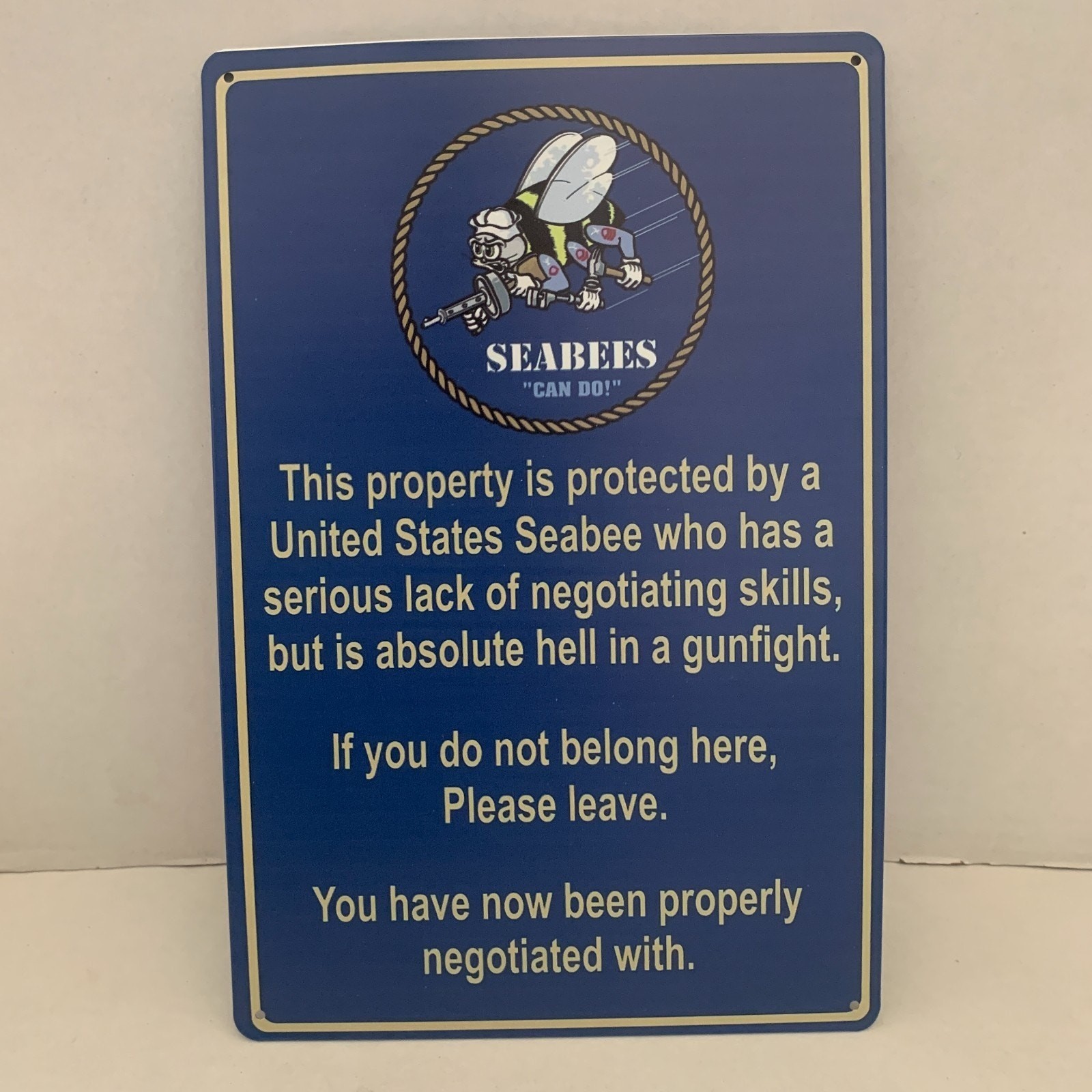 Navy This Property Protected By United States Seabees 12″ x 8″ Metal Sign Decor