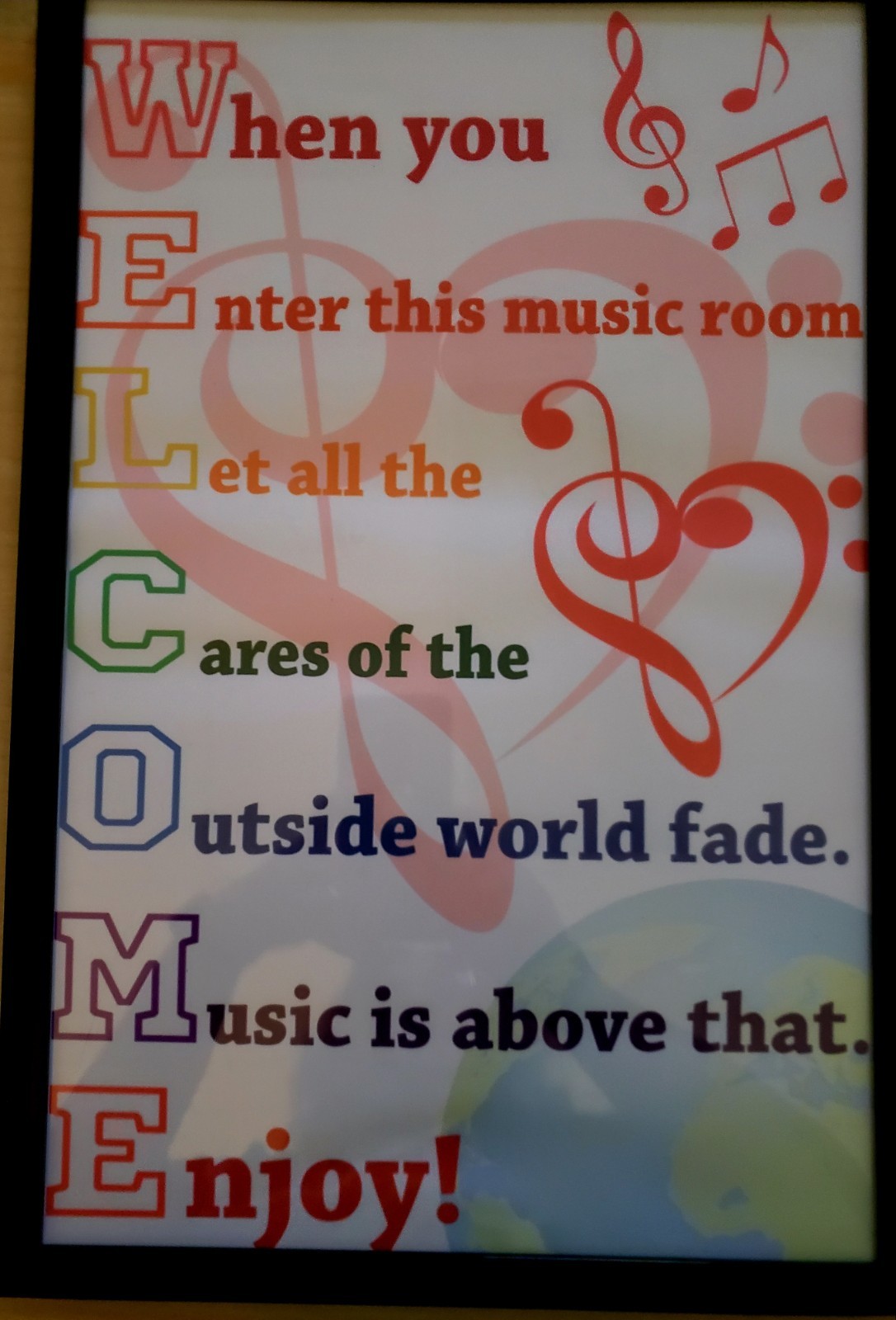 Welcome Music Room Wall Sign Plaque, Colorful, Framed, Ready to Hang