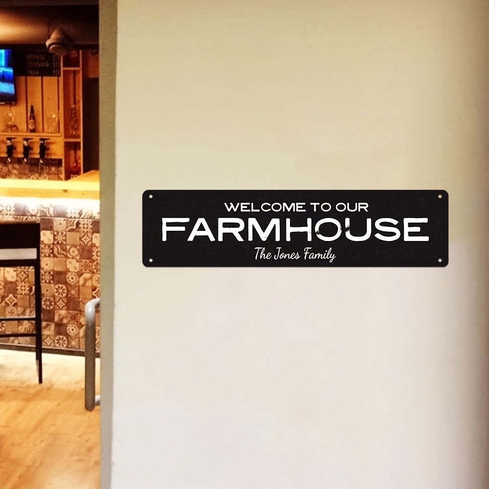 Customizable Welcome To Our Farmhouse Metal Sign Personalized Family Name Decor