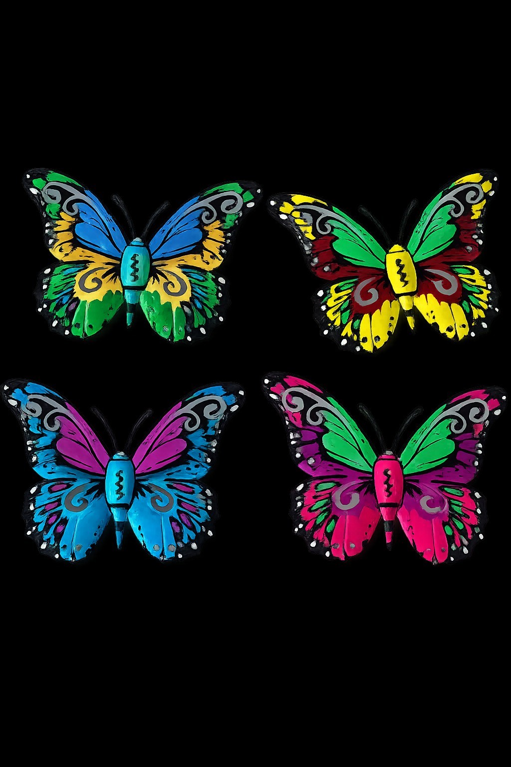 4pcs Metal Multicolor Butterfly wall hangers. @ 3 inches x 3 inches