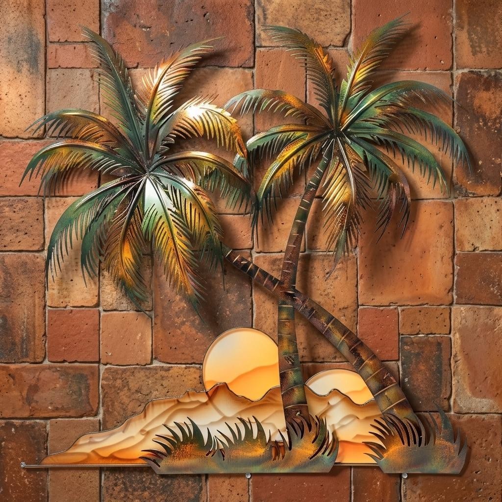 Palm Tree Metal Wall Art, Tropical Coastal Outdoor Decor, Beach House Patio Sign