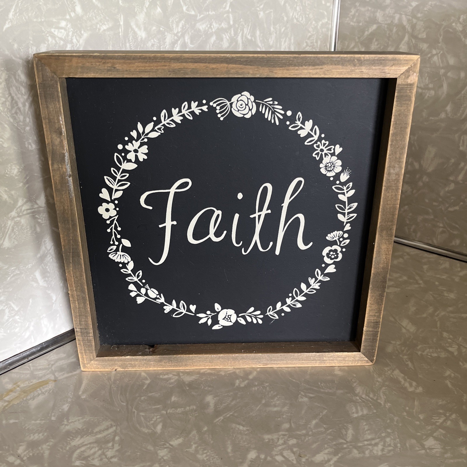 Love Faith Hope Floral Square Wood Plaque Set Black White Farmhouse Décor 10×10