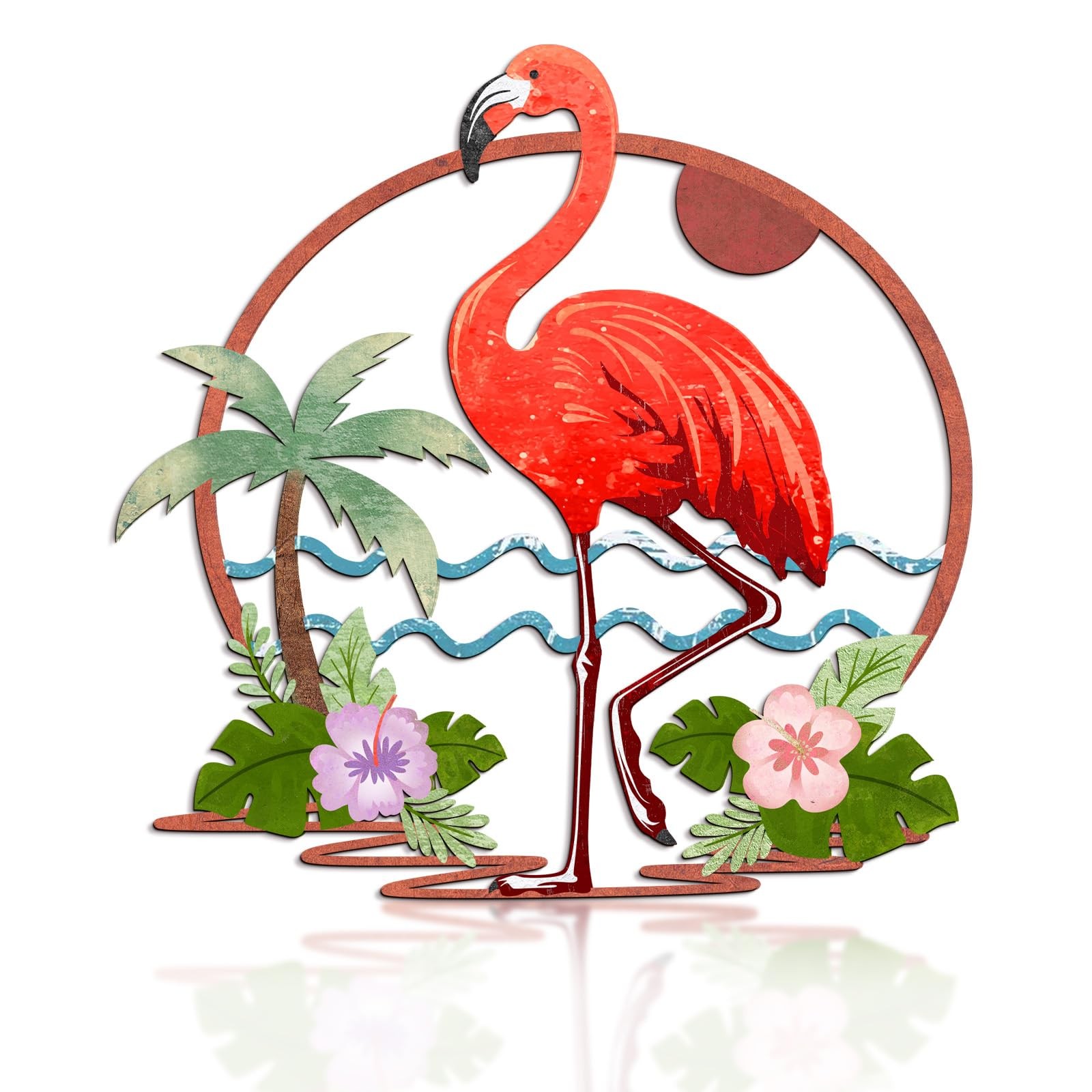 Flamingo Palm Tree Metal Wall Art, Rustic Wall Decor Indoor Pink Flamingo Sig…