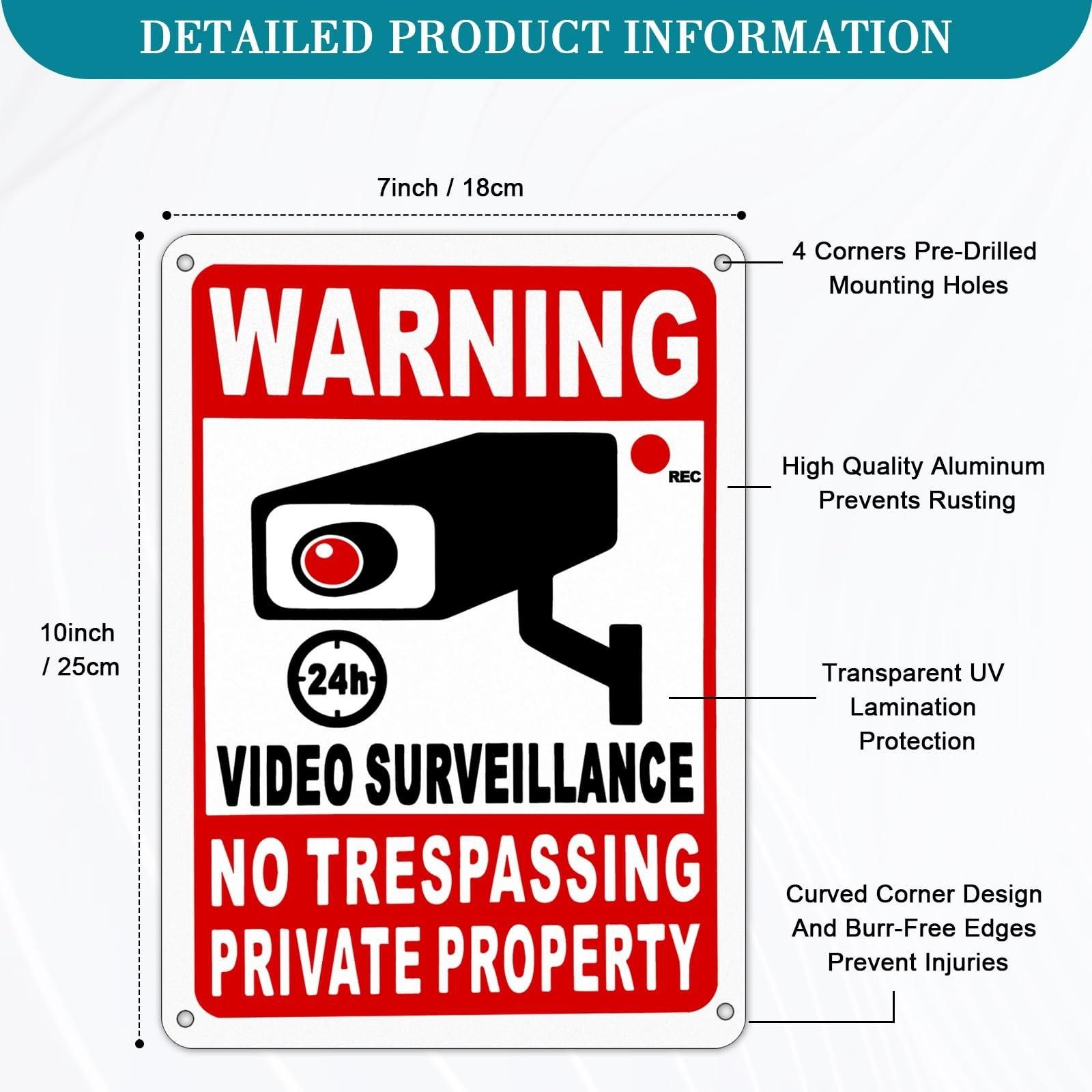 4 Pack Private Property No Trespassing Sign, Rustproof Aluminum 24hour Video …