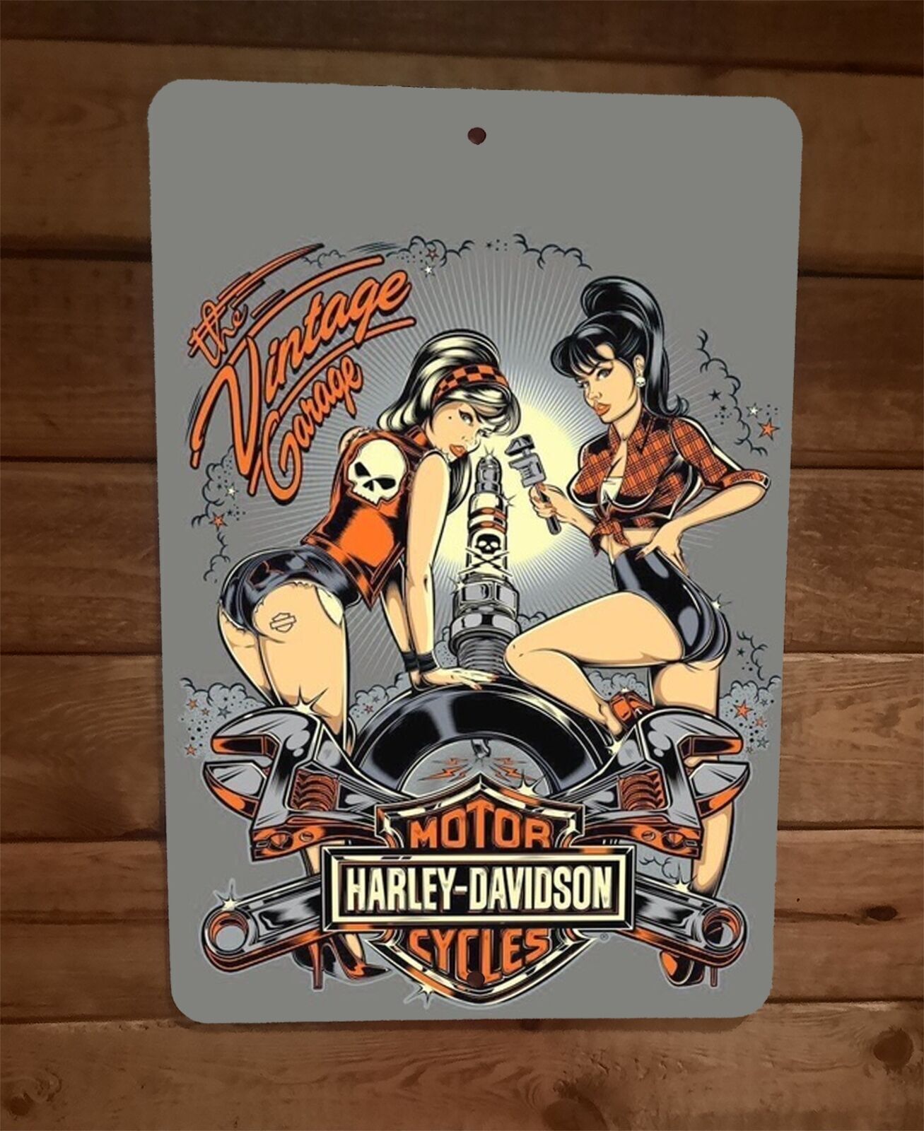 The Vintage Garage Harley Davidson Motorcycle 8×12 Metal Wall Garage Sign Poster