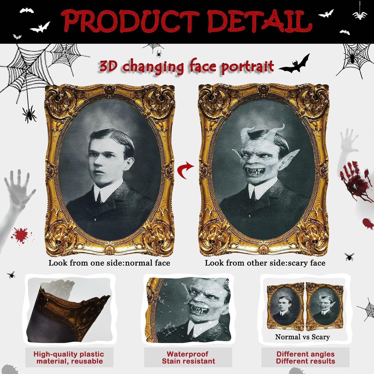 3D Changing Face Moving Portrait – Halloween Wall Decor Scary Pictures Frame