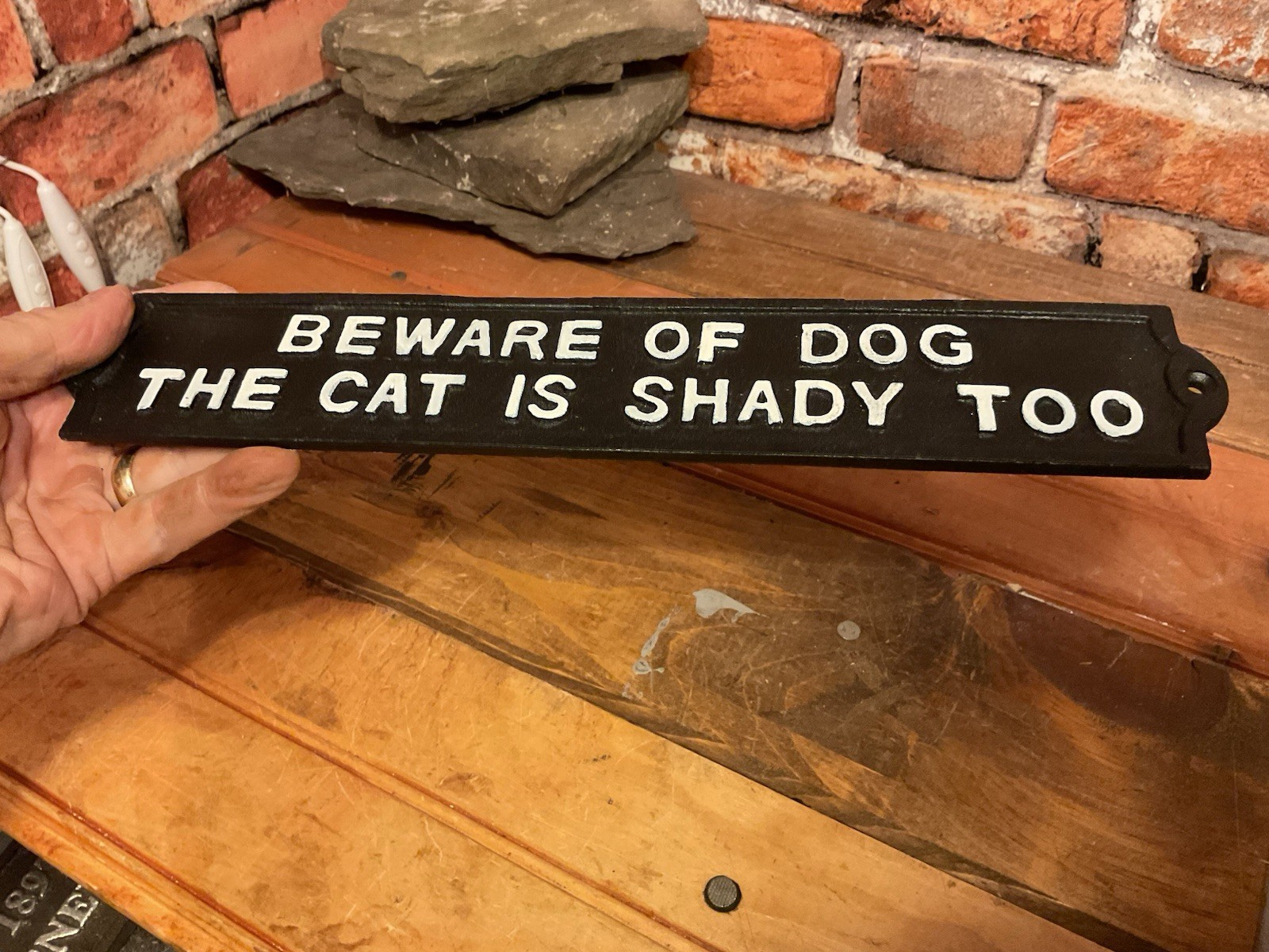 Lg. 12″X2.25″X.25″ Cast Iron “the Cat is Shady too” Sign…Ships Free!