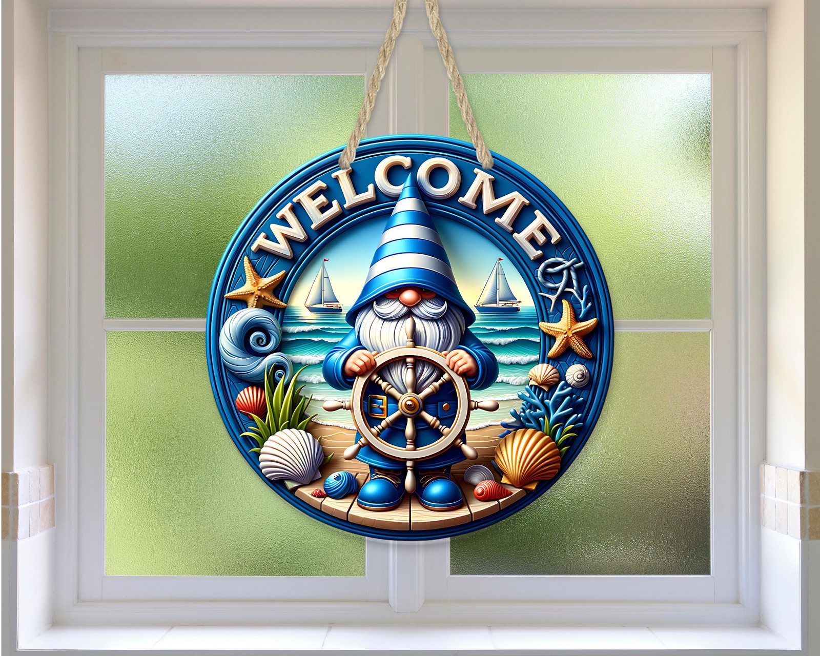 Nautical Gnome Sign Aluminum Door Decor UV Protected Coastal Welcome