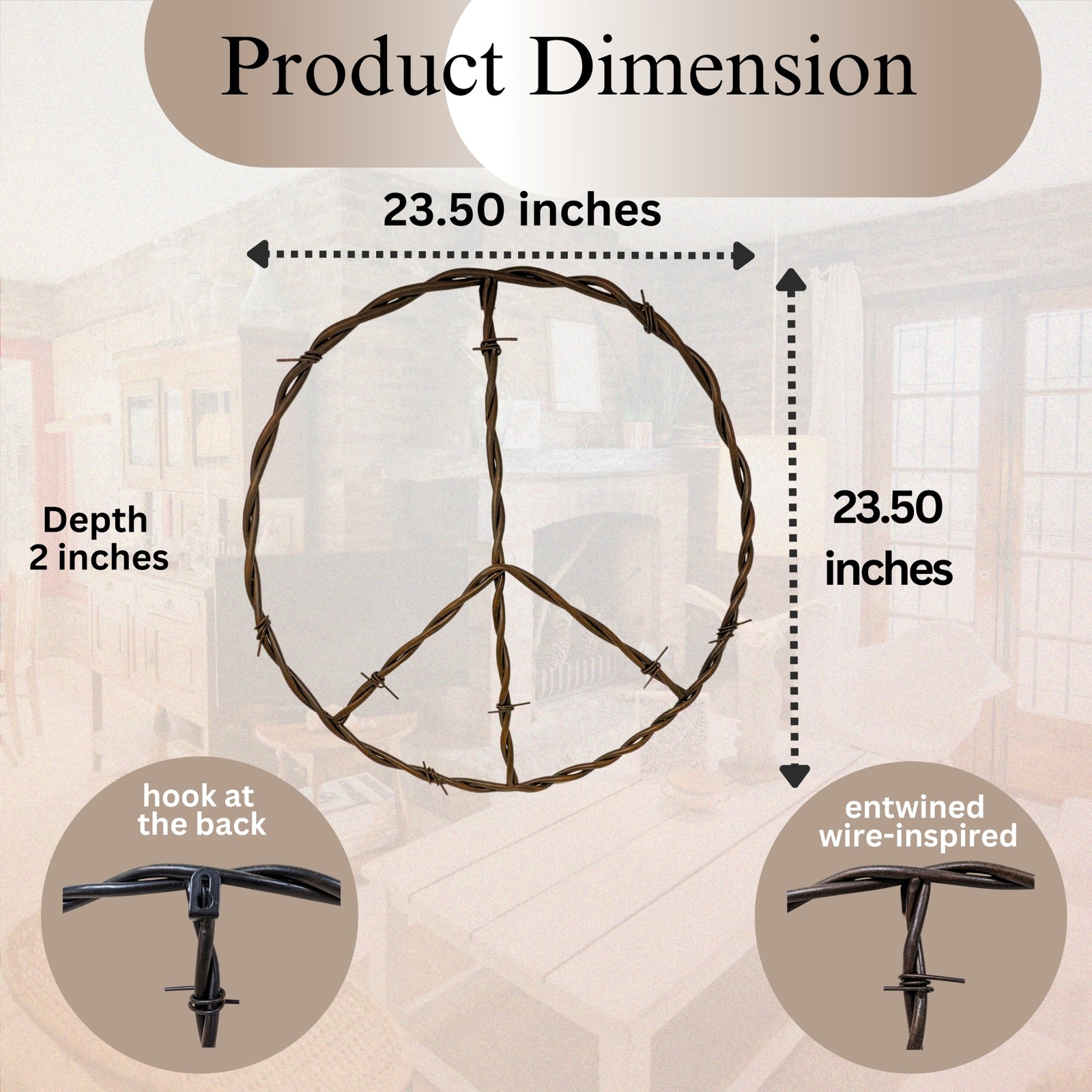 Rustic Copper Iron Peace Sign – Large Hippie Wall Art for Vintage Home Décor