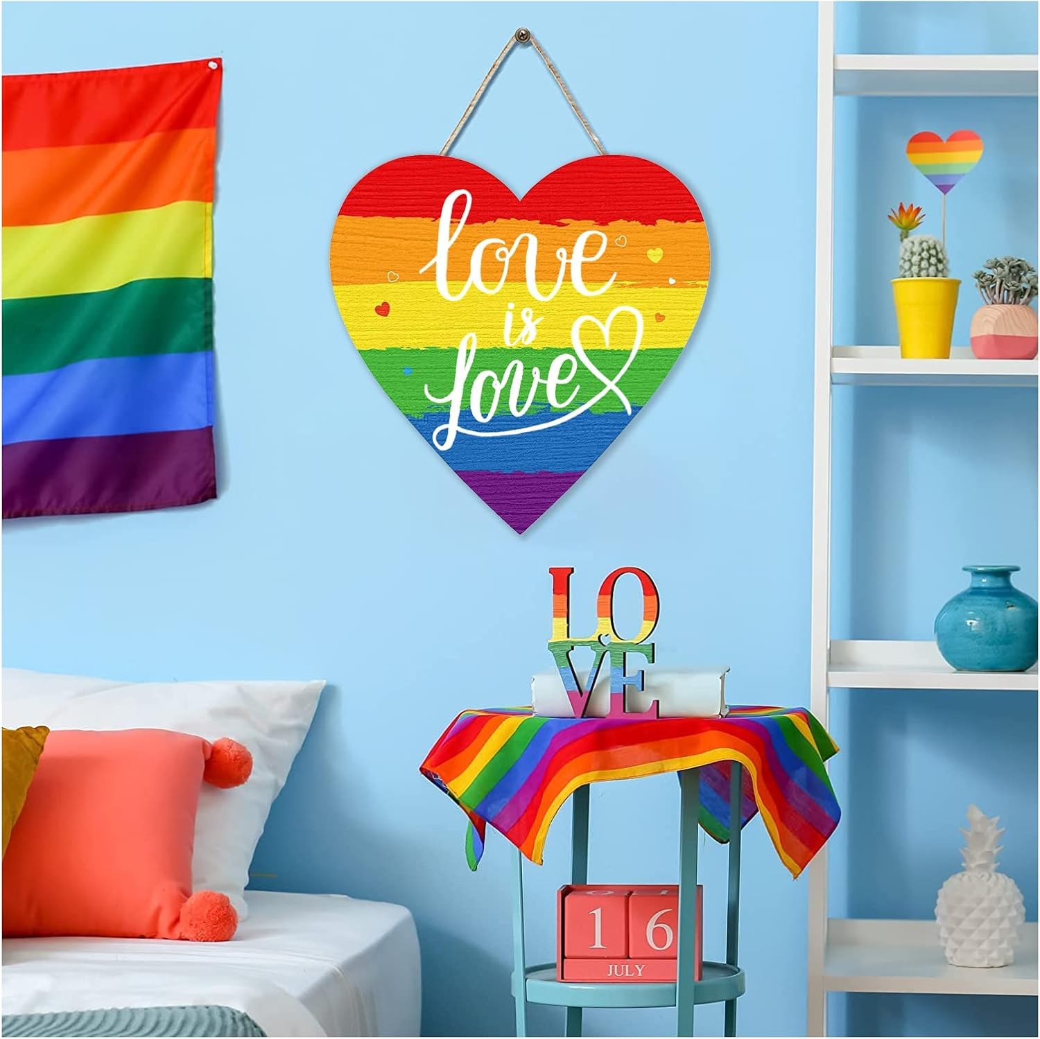 12×12 Pride Wooden Door Sign Rainbow Love Is Love Wall Decor Hanger