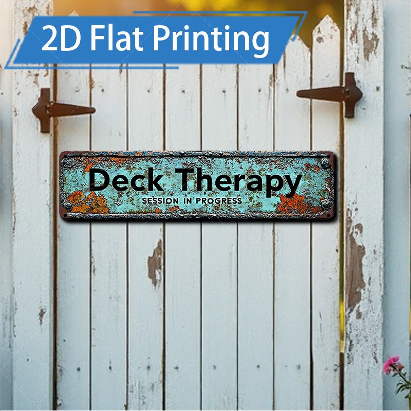 Metal Sign 4X16 Inches Rustic Deck Therapy Wall Art