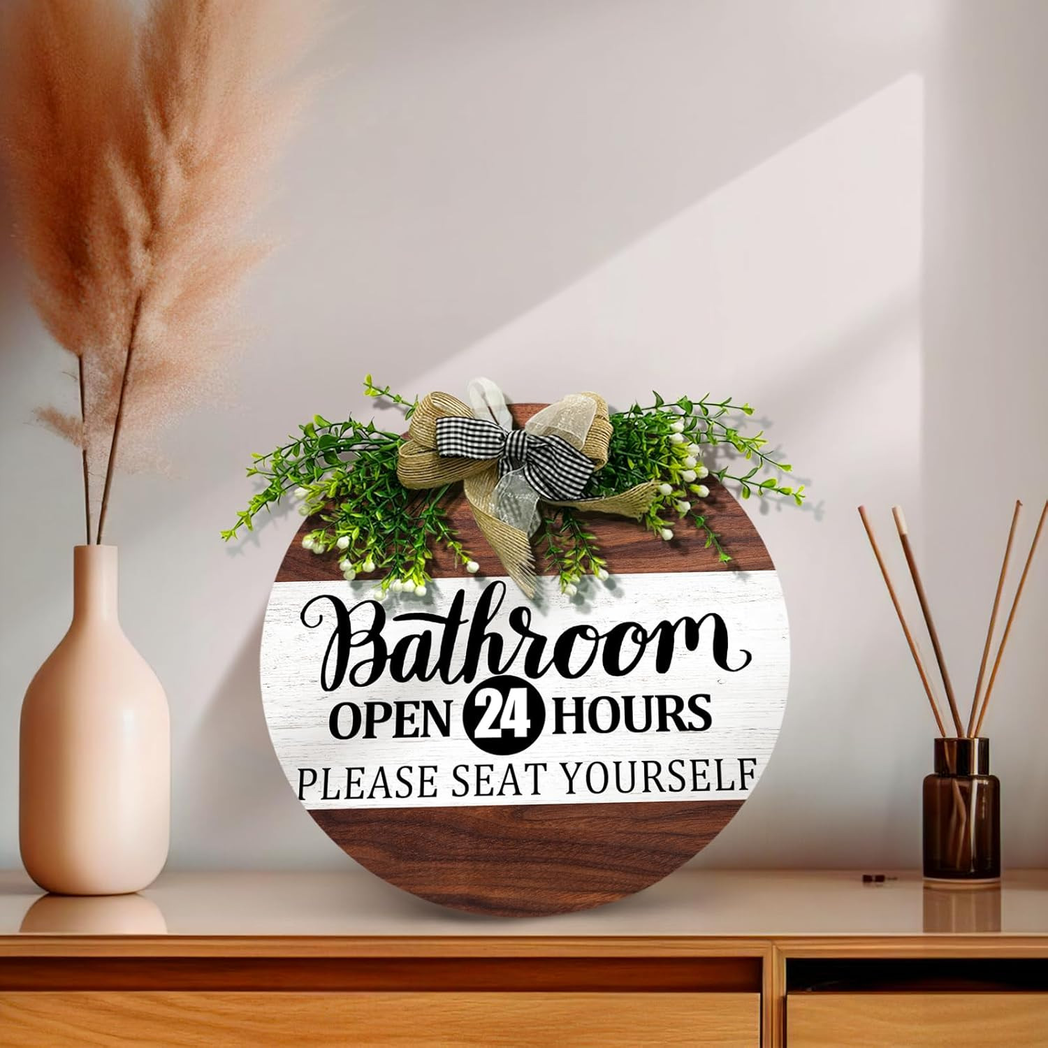 Bathroom Door Sign Bathroom Open 24 Hours Please Seat Yourself Hanging Sign With