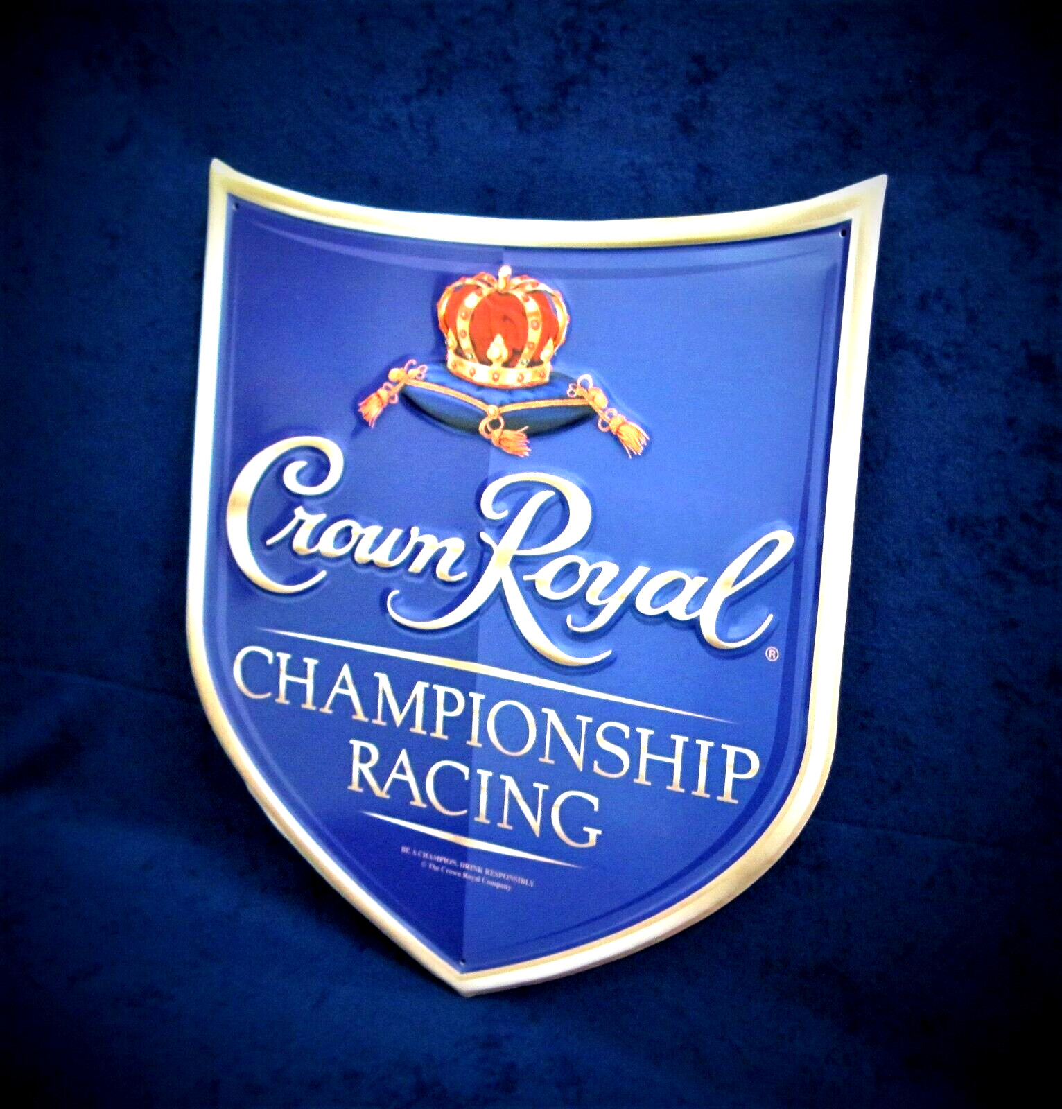 CROWN ROYAL Embossed Metal Shield ~ Garage Man Cave Bar Pub Decor ~ MADE in USA