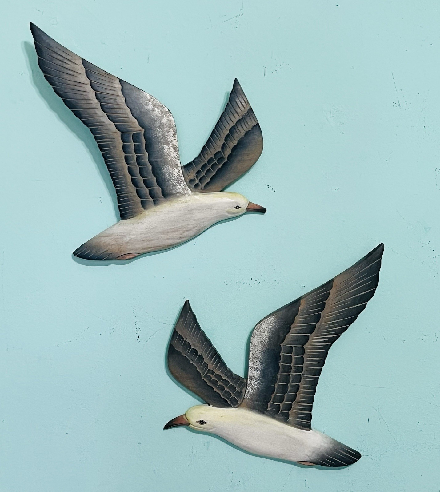 Vtg. Solid Wood Seagull Wall Plaques Decor 12×10”