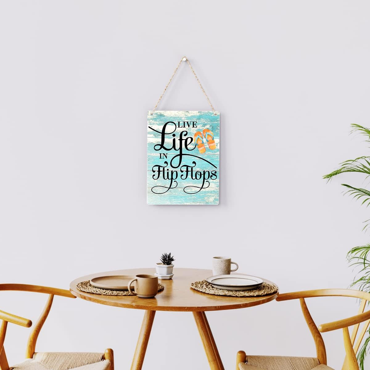 Rustic Live Life in Flip Flops Wood Hanging Sign, Farmhouse Quality Artwork Deco