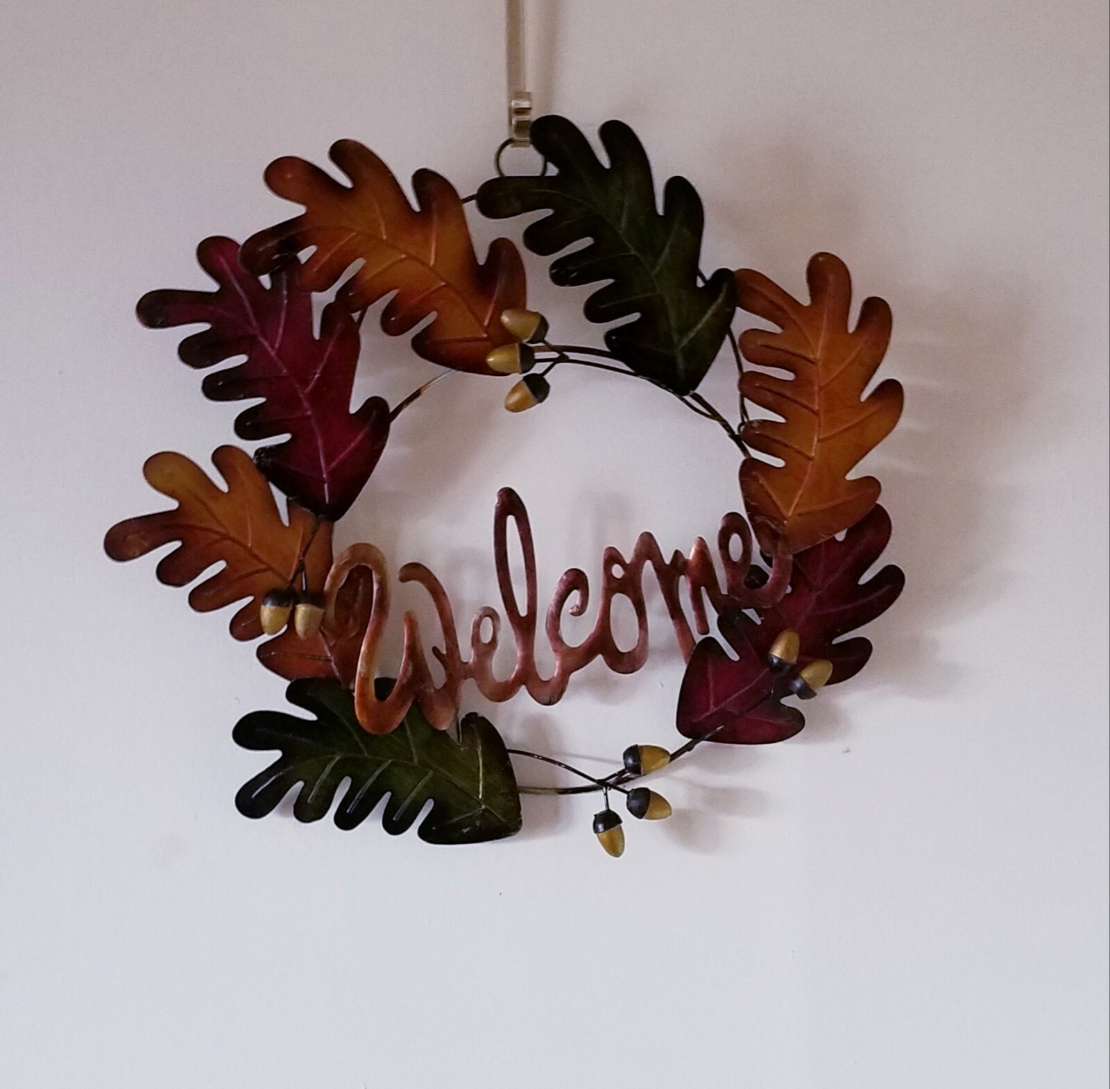 Hanging Metal Autumn/Fall “Welcome” Door Wreath-EUC