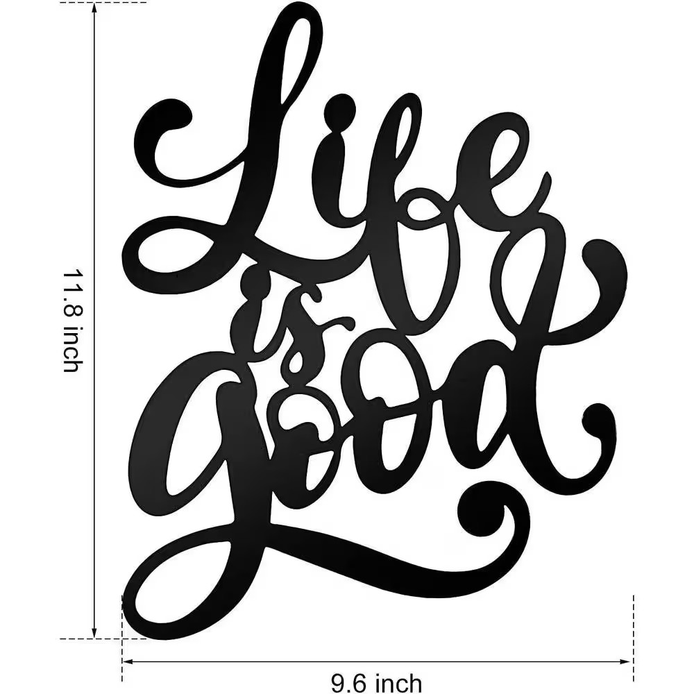 11.8 In. X 9.6 In. Black Metal Wall Art Life Is Good Wall Sign