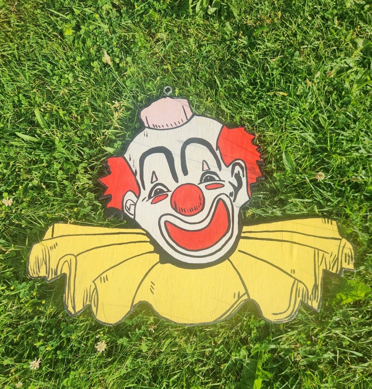 Vintage Wooden Clown Wall Wooden Sign Folk Art Bozo Style Hand Made