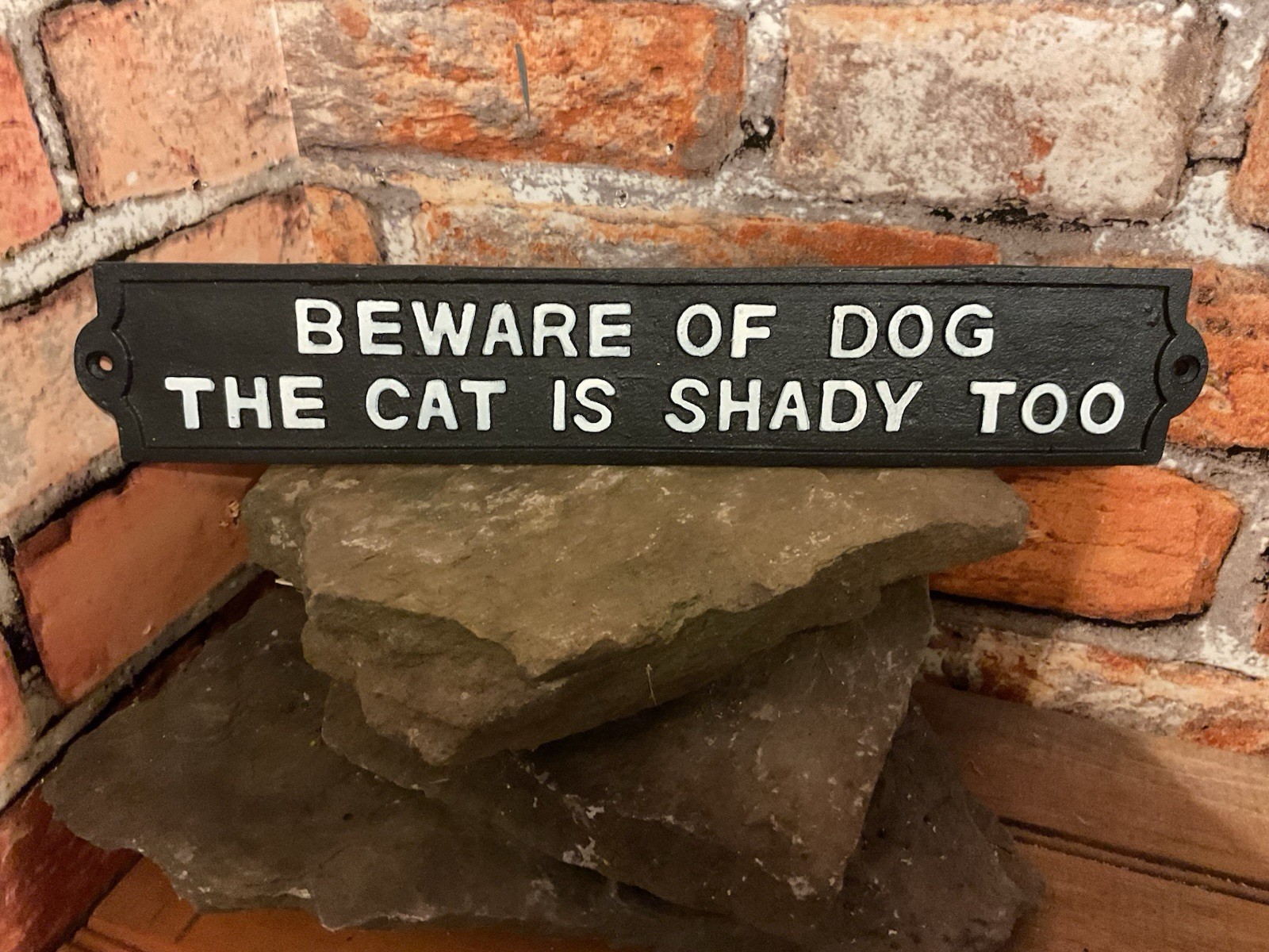 Lg. 12″X2.25″X.25″ Cast Iron “the Cat is Shady too” Sign…Ships Free!