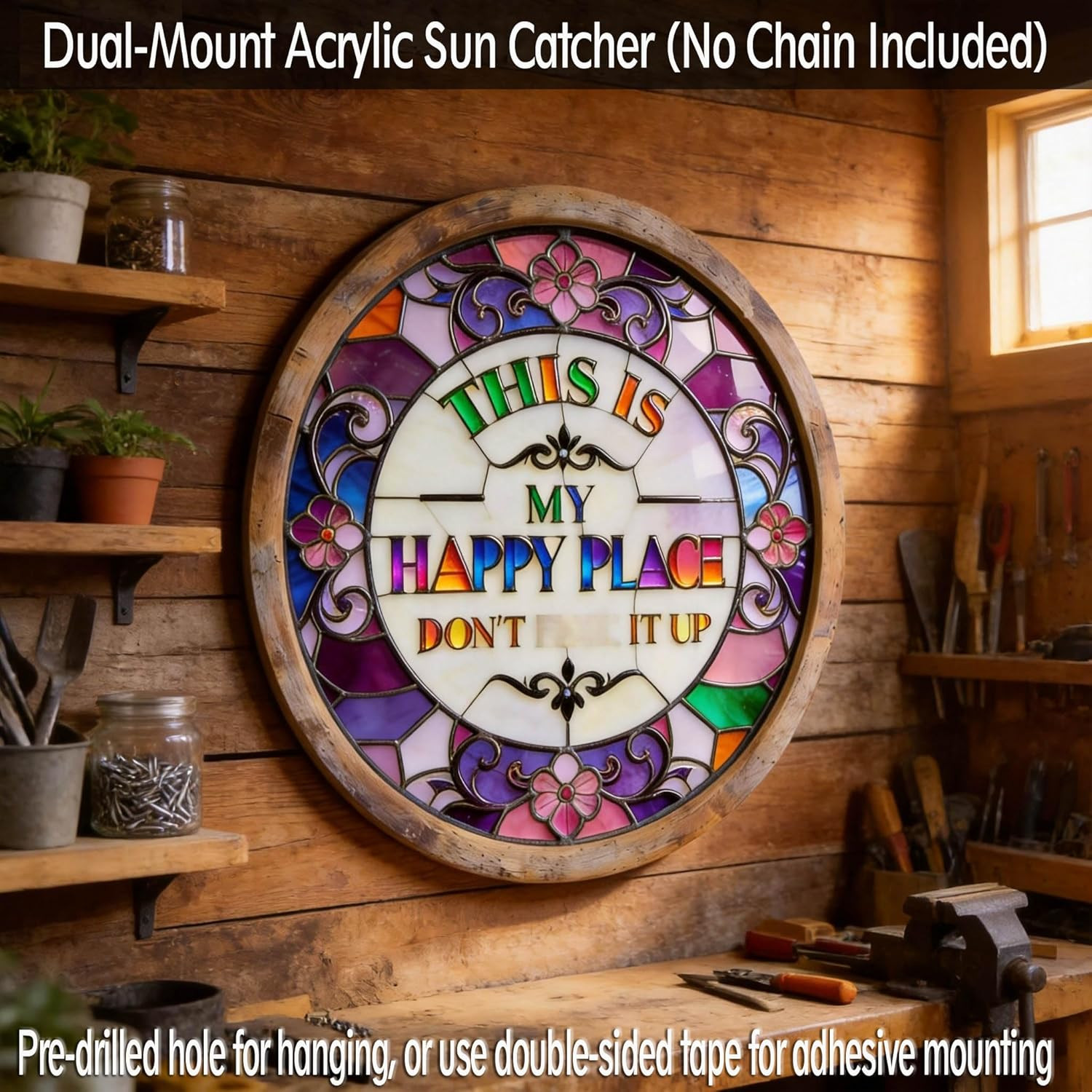 “This Is My Happy Place Don’t F It Up” Sign, 11.5 Inch Acrylic Wall Decor, Vibra