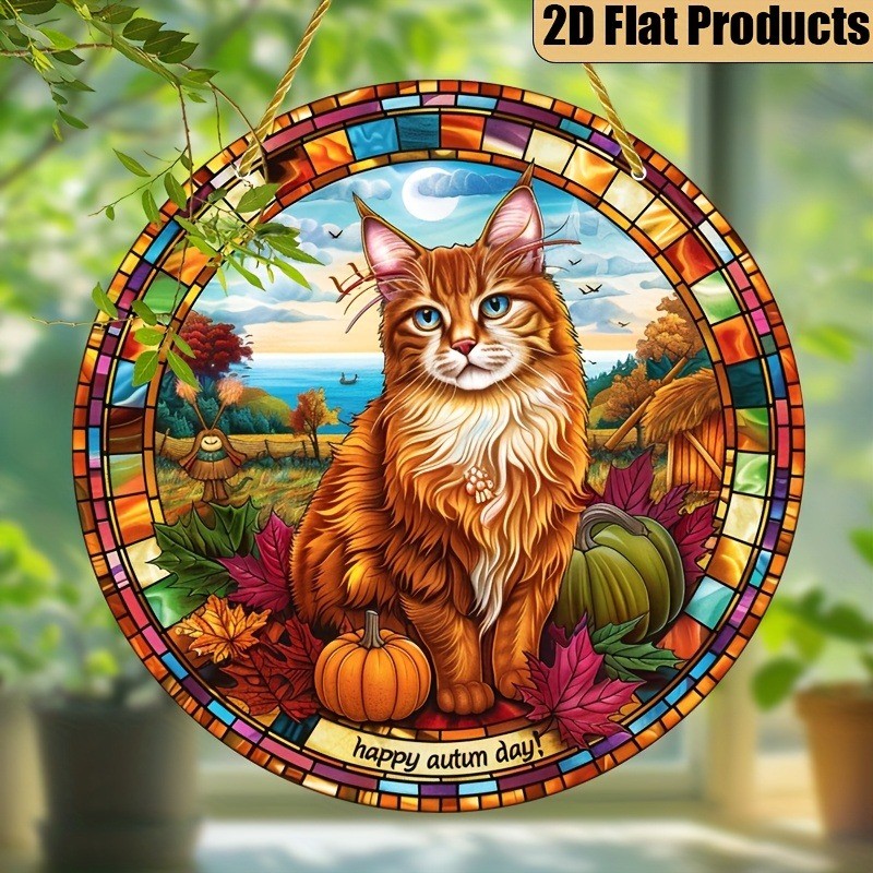 Orange Cat Acrylic Round Wall Decor Gift for Cat Lovers Home Decor 8*8in