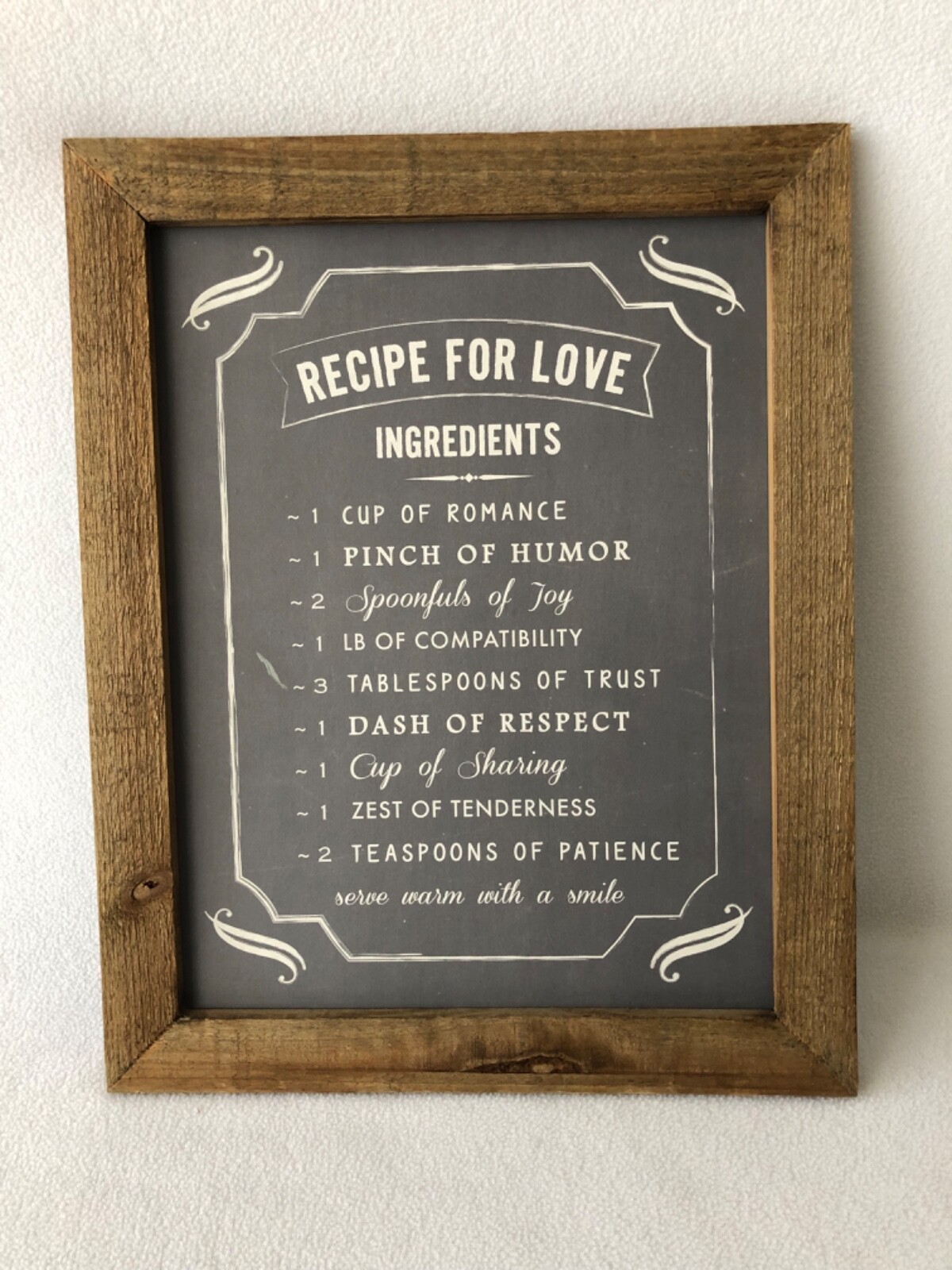 Recipe for Love Sign Chalkboard Style Rustic Frame 13″ x 16″