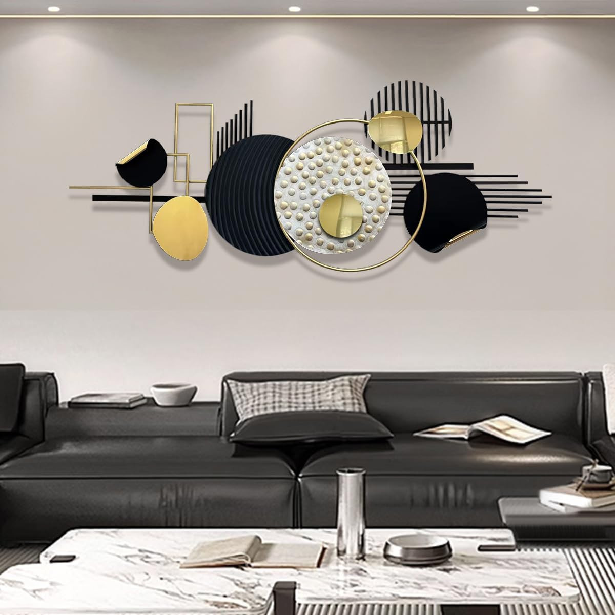 Modern Black and Gold Metal Wall Art – Abstract Geometric Decor for Home
