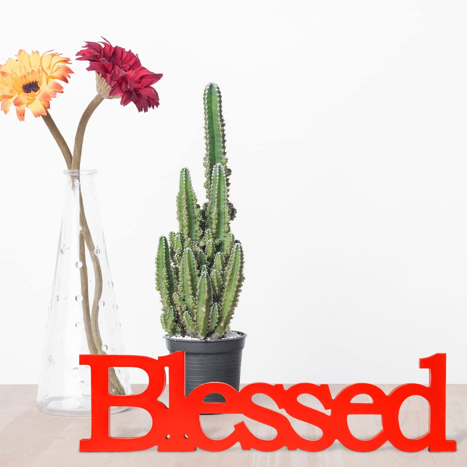 Standing Letter Sign, Blessed Wooden Decor, Shower Christening, Red