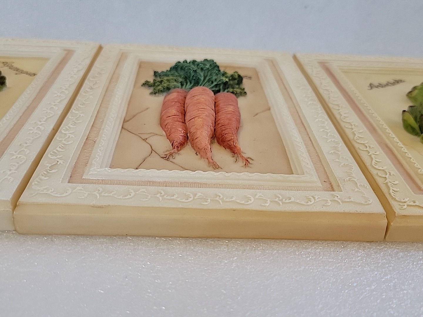 Vtg 3D Vegetable Wall Art Lot 3 Carrot Asparagus Artichoke Kitchen Decor 5×7