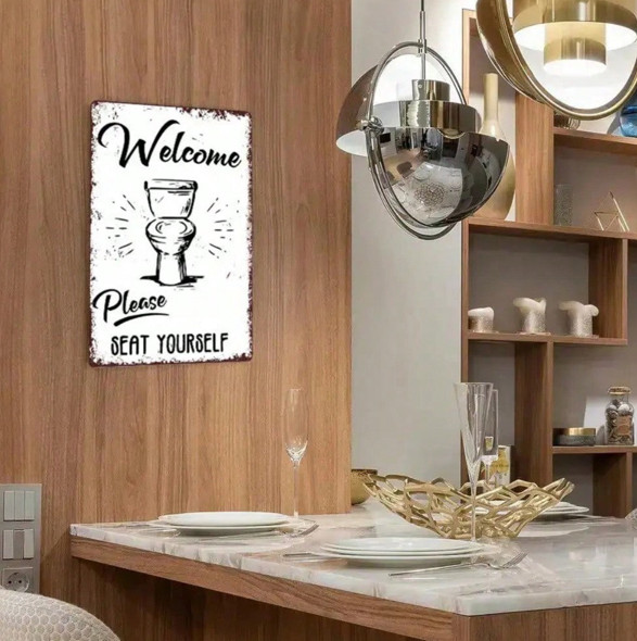Retro “Welcome Please Seat Yourself” Bathroom Tin Sign Home Wall Art Waterproof