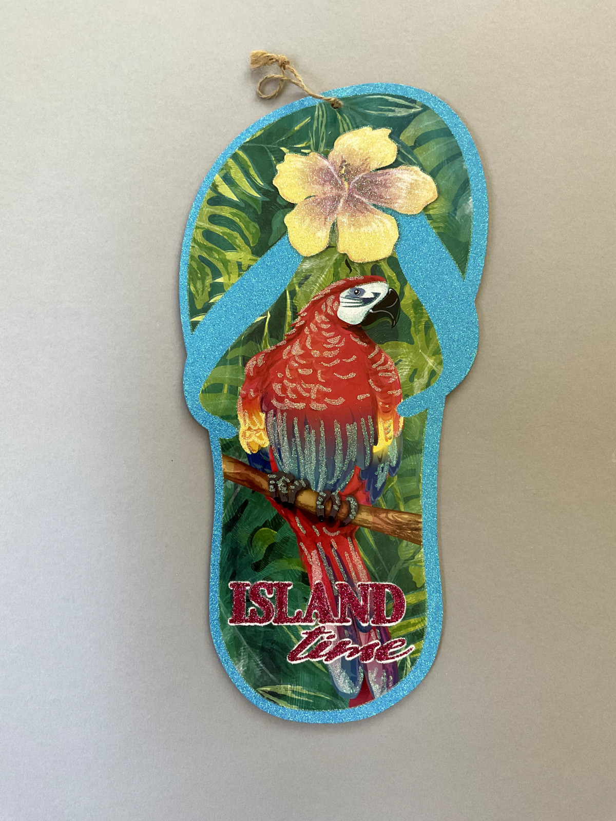 A Colorful ‘Island Time’ Glitter Hanging Sign 14″ H x 6 1/2″ W