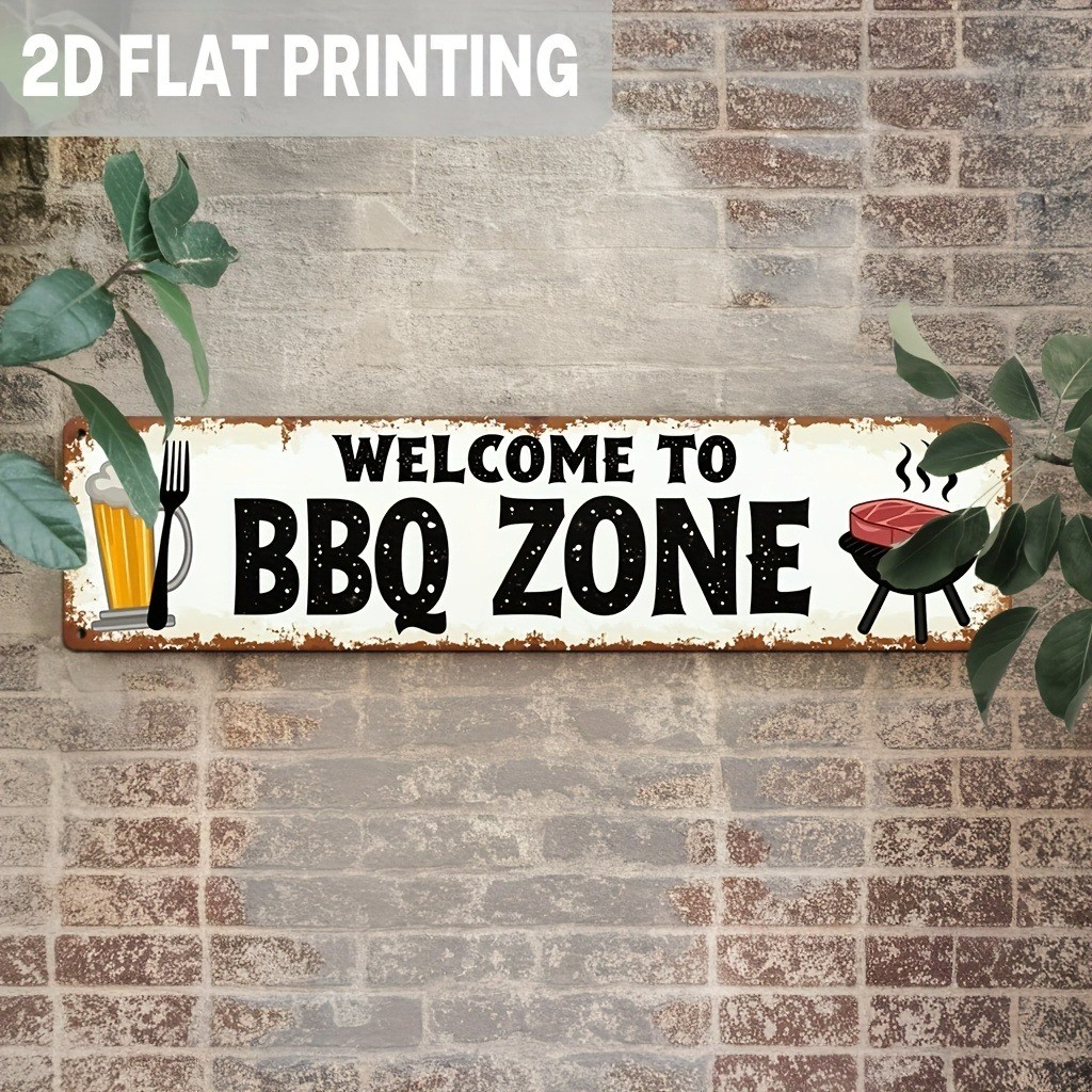 BBQ ZONE Sign Retro Metal Tin Signs Outdoor Grill Area Plaque Wall Art Home Bub