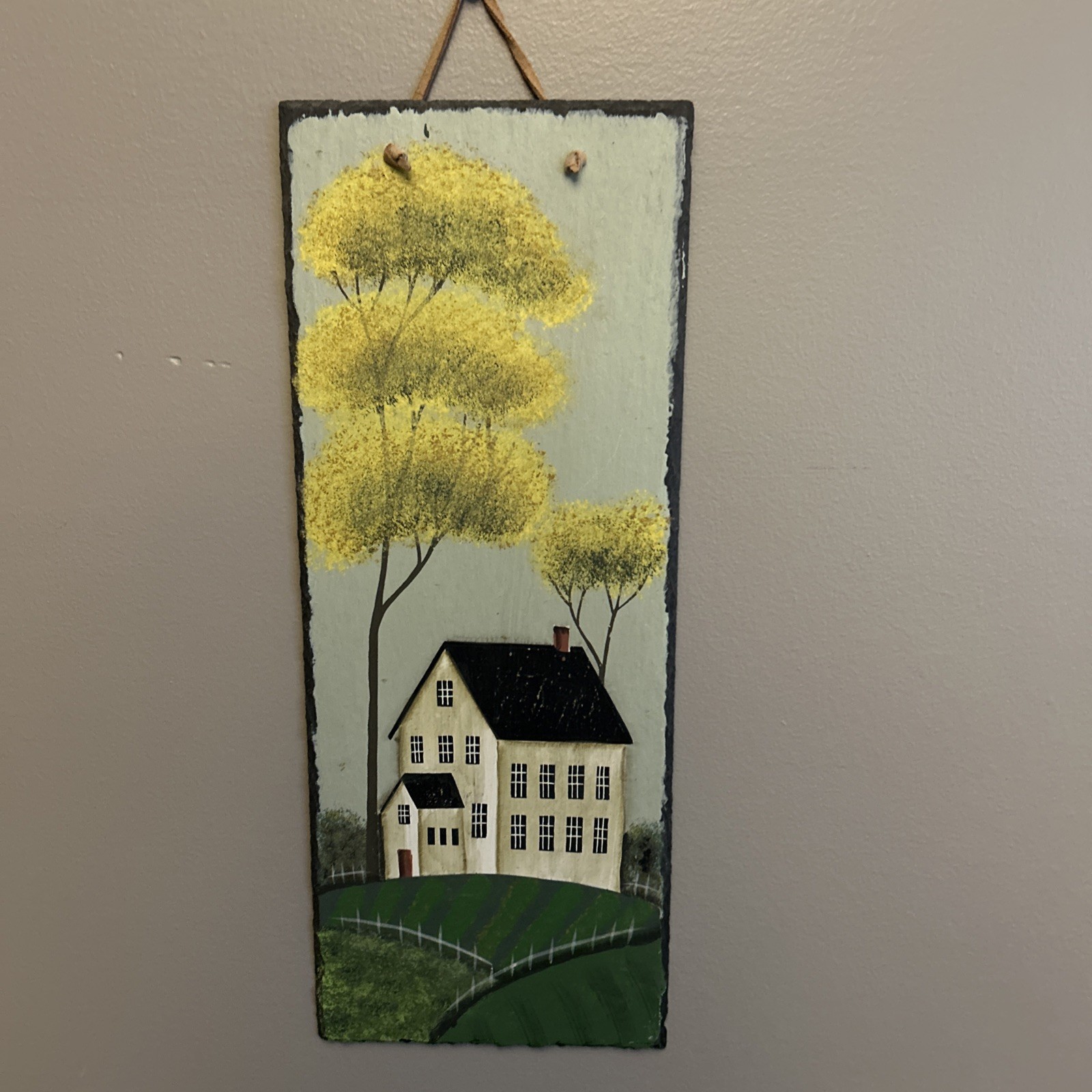 Rustic Hand Painted Slate Wall Hanging Country Manor Home with Pasture