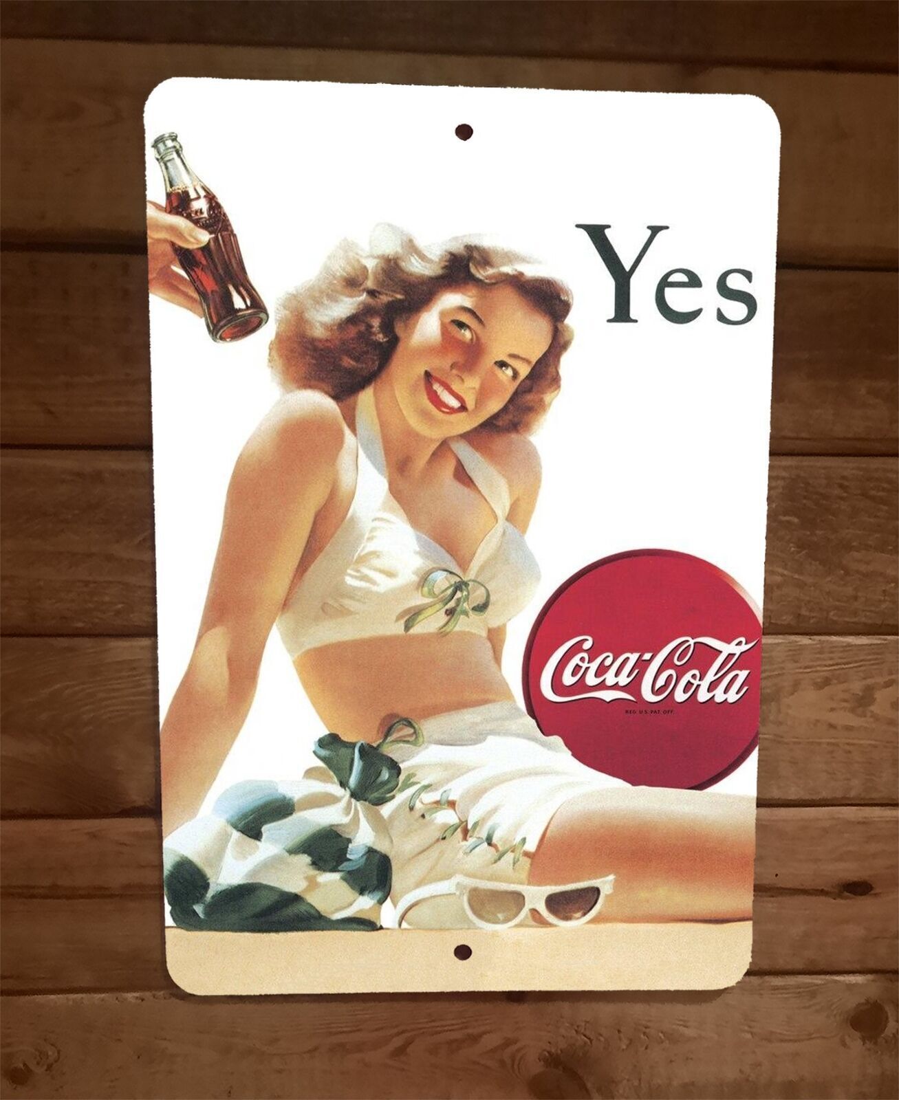 Vintage Look Yes Coca Cola Pinup Girl 8×12 Metal Wall Sign Poster Coke