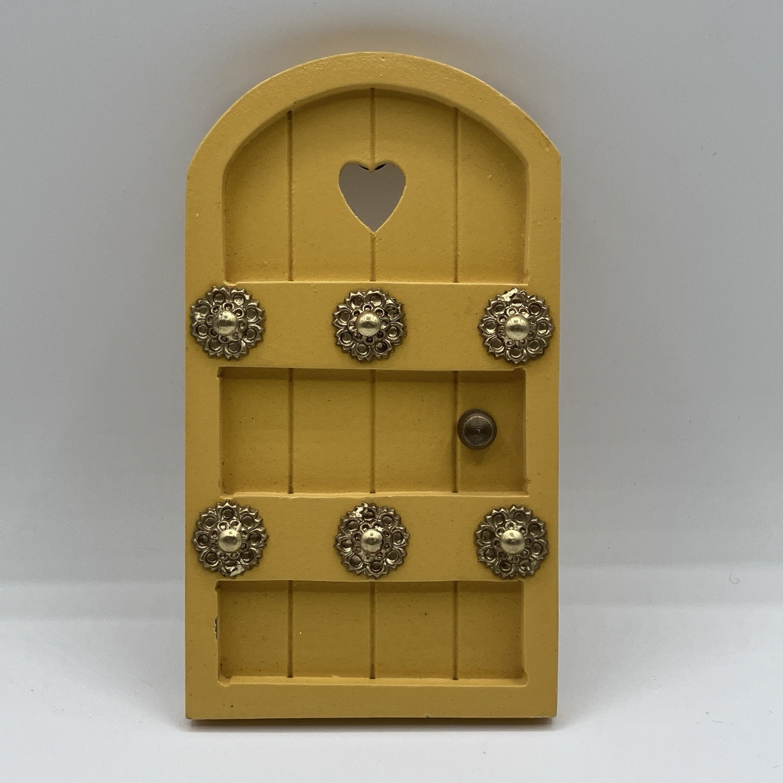 Fairy Garden Yellow Arched Heart Door Cottage Style Gold Tone Accents 6.75 in