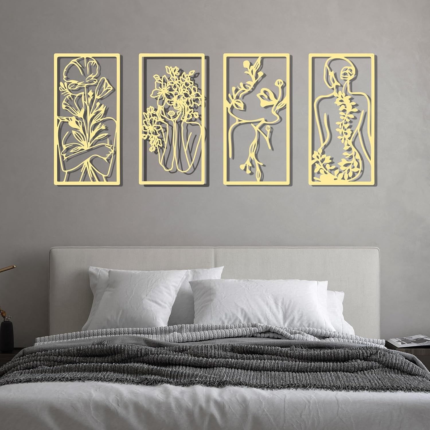 Gold Metal Abstract Woman Wall Art Decor 4 Pcs Minimalist Metal Wall Art Piece