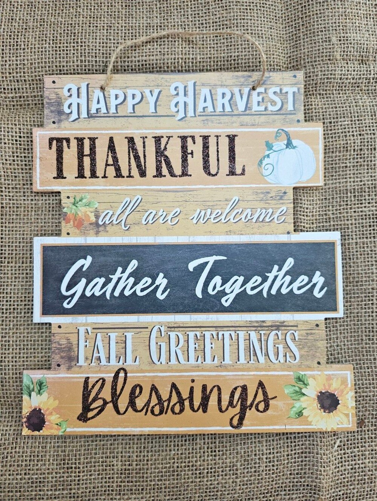 Thankful Gather Together Fall Harvest Wall Sign Farmhouse Decor