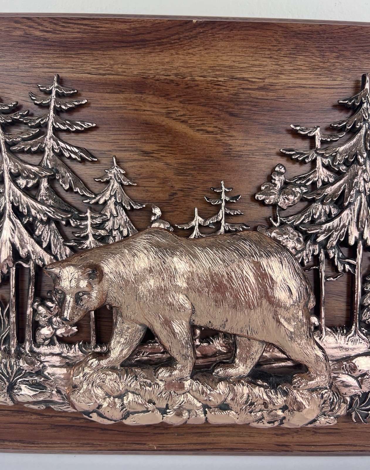 Vtg. A&F Canada Copper-Toned Metal Black Bear Forest 3-D Plaque